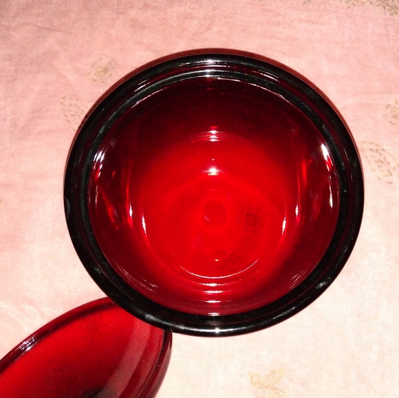 French Ruby Red Vintage Glass Candy Dish Nut Sugar Bowl Arcoroc France - Picture 5 of 7